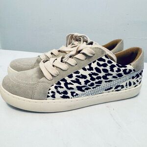 Customized Rhinestone Gray Leopard Platform Sneakers..Bling, Bling!